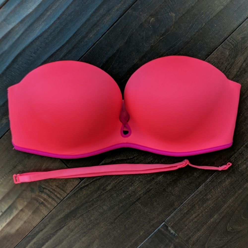 VS Hot Pink strappless bra with ultra pushup